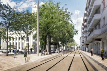 Perspective du tramway T6 sur la rue Paul-Verlaine (à côté de la mairie) ©Ateliers Gautier Conquet.
